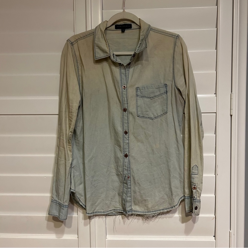 Sanctuary Chambray Denim Lightweight Button Down Shirt Blue Size XS